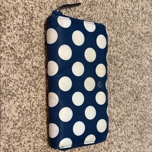 Kate Spade Blue and Cream Polka Dot Large Zippered Wallet
